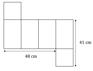 Siatka graniastosłupa prawidłowego czworokątnego z wymiarami 48 cm i 41 cm