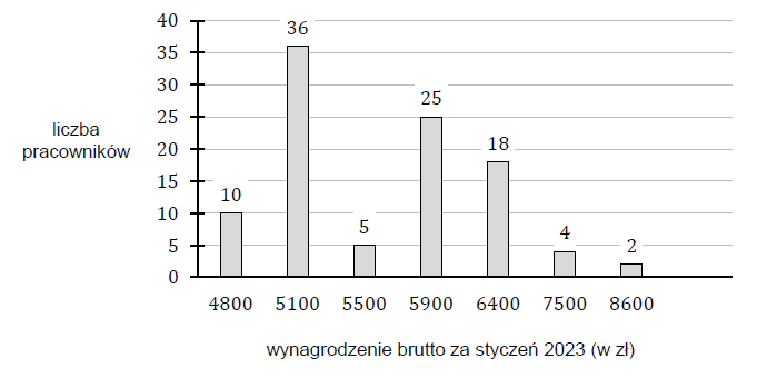 Diagram rozkładu wynagrodzeń stu pracowników