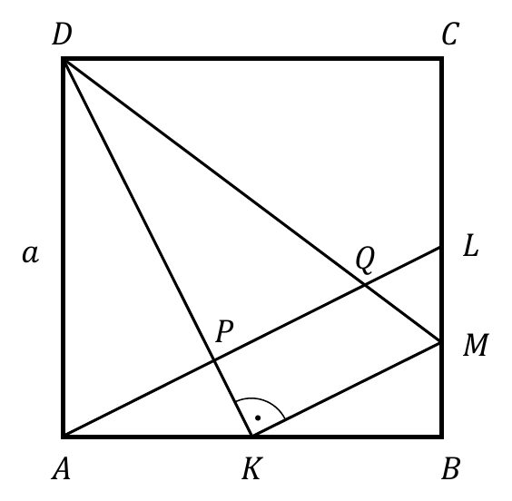 Kwadrat ABCD z punktami K, L, M, P i Q